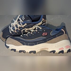 WOMEN`S SKECHERS D`LITES AIR COOLED SLIP INS SNEAKERS Size 9 Wide Blue Pink